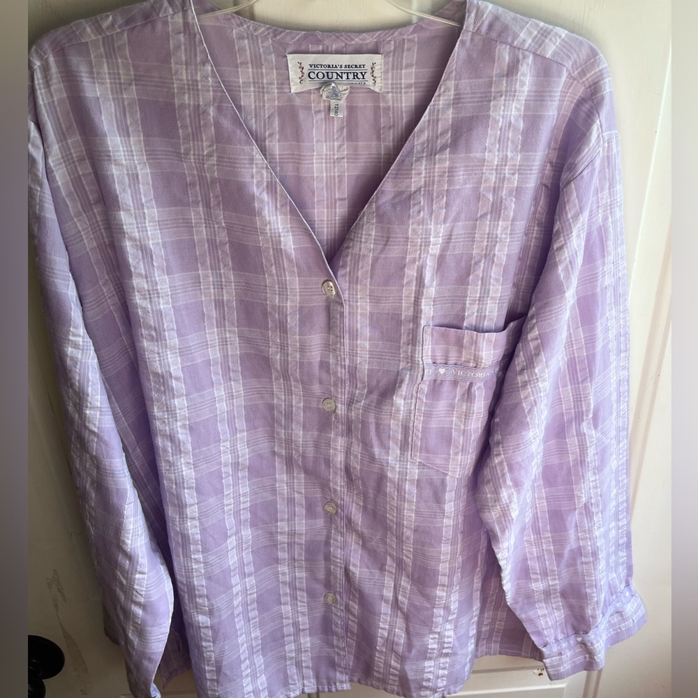 Victorias‎ Secret Vintage Country Quality Cottons Purple Plaid Pj Top Sz Large